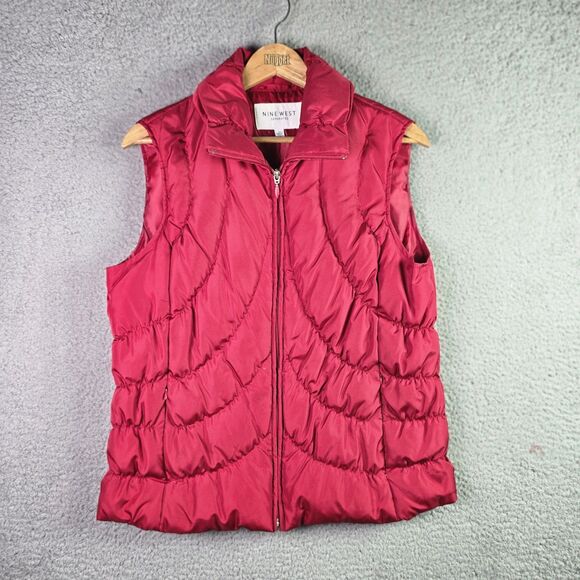 Nine West Puffer Quilted Down Vest Large Red Lightweight Zip Front Warm Layering - Picture 1 of 12